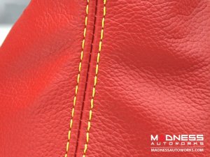 FIAT 500 Gear Shift Boot - Black Italy - Red Leather w/ Yellow Stitching